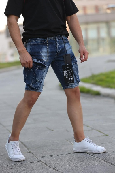 Krótkie jeansowe spodenki męskie marki: i8 DENIM model: 15668