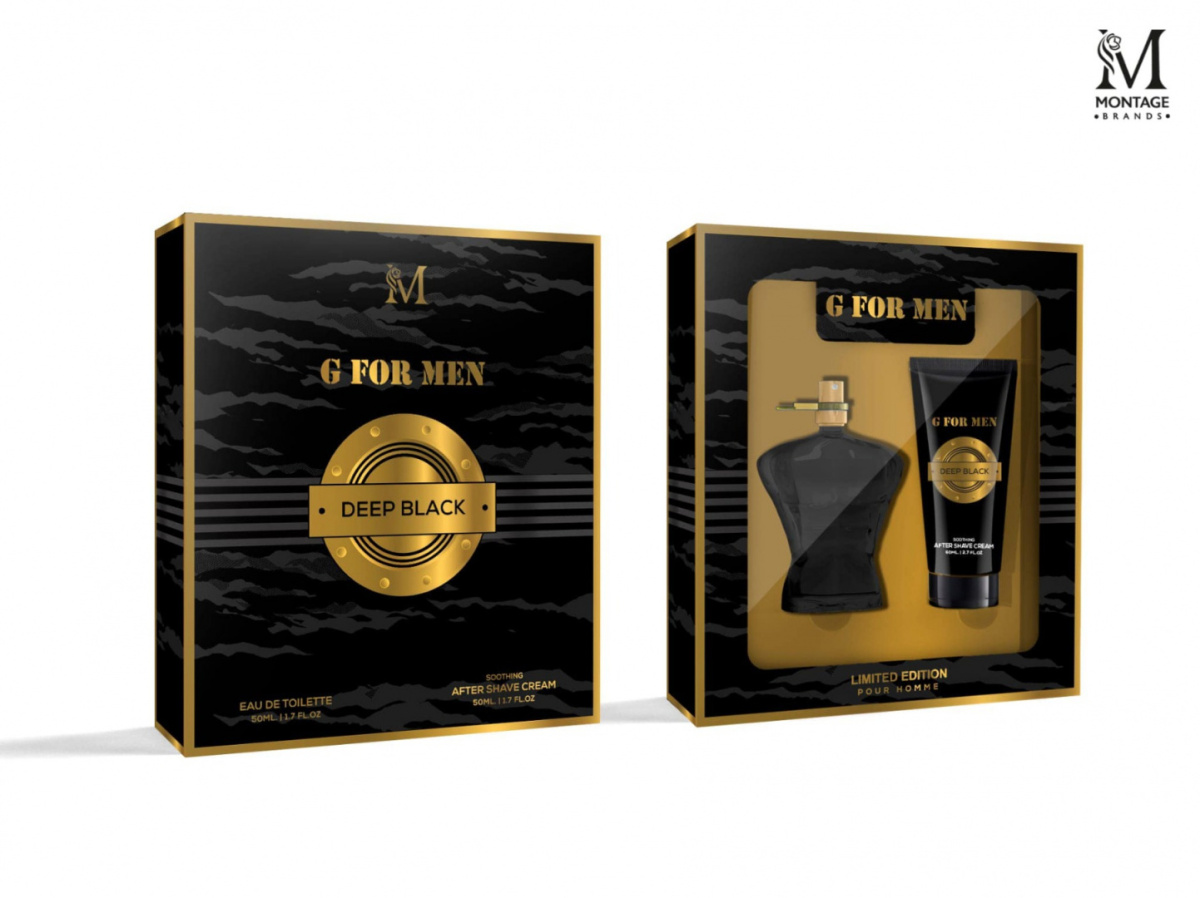 Men's 50 ml perfume + 50 ml body lotion set "G FOR MEN DEEP BLACK"