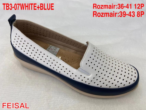 Półbuty, czółenka damskie FEISAL model TB3-07 WHITE & BLUE rozm. 36-41 (12P) i 39-43 (8P)