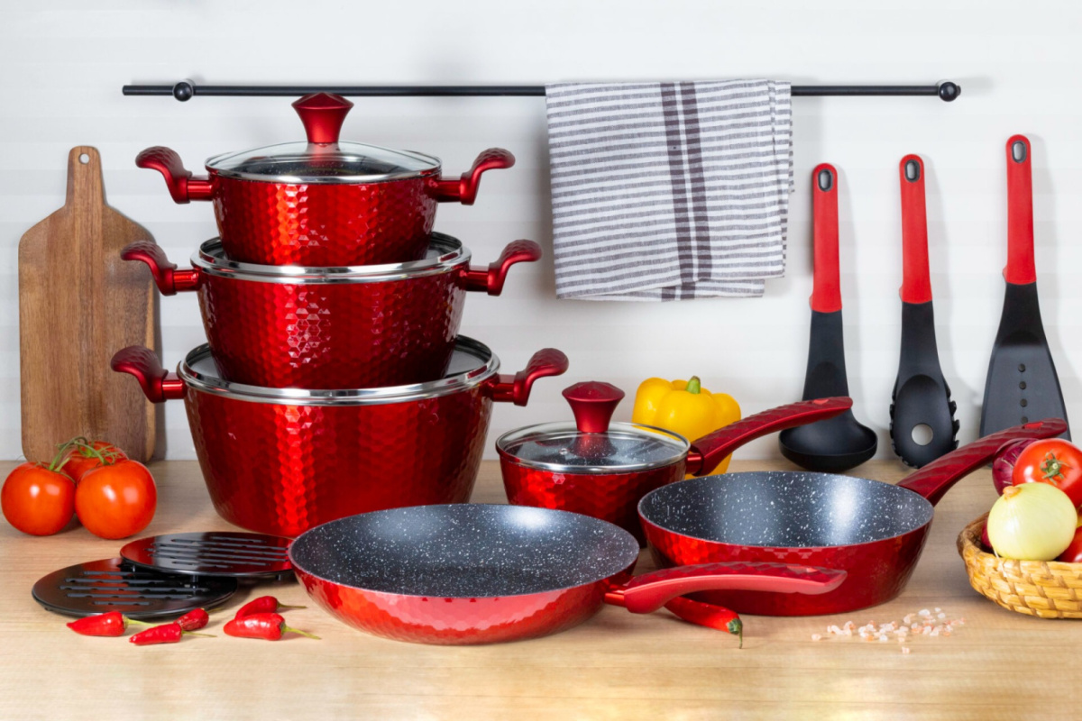 15-piece pot set with kitchen utensils - marbled coating by EDENBERG
