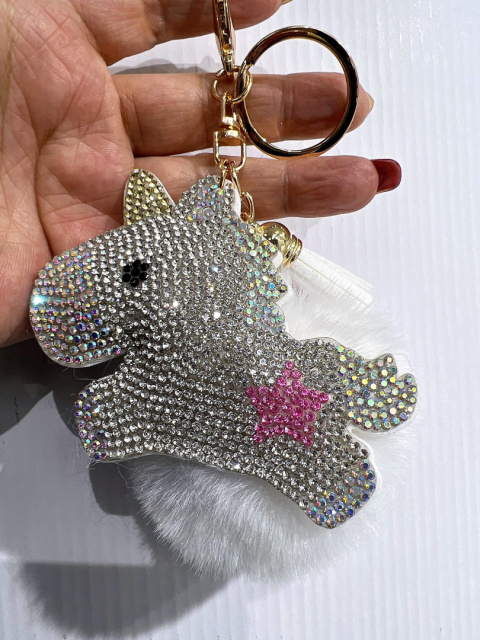 Decorative keychains for keys, purses with pom-poms