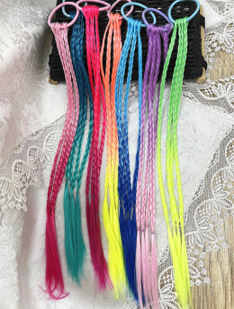 Synthetic hair braids on rubber band
