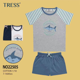 Boys' cotton pajamas for summer - 2-piece (size: 7-16 years)