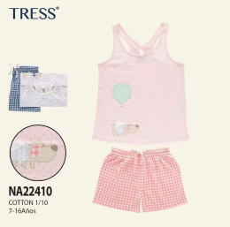 Girls' cotton pajamas for summer - 2-piece (size: 7-16 years)