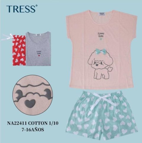 Girls' cotton pajamas for summer - 2-piece (size: 7-16 years)
