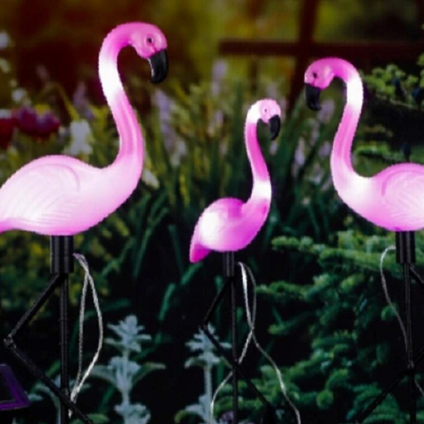 Lampy ogrodowe, solarne - flamingi