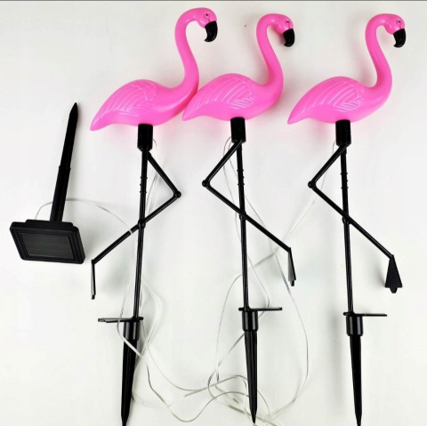 Lampy ogrodowe, solarne - flamingi