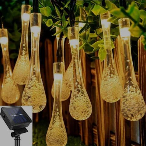 Lampki ogrodowe, solarne - girlanda krople 40 LED