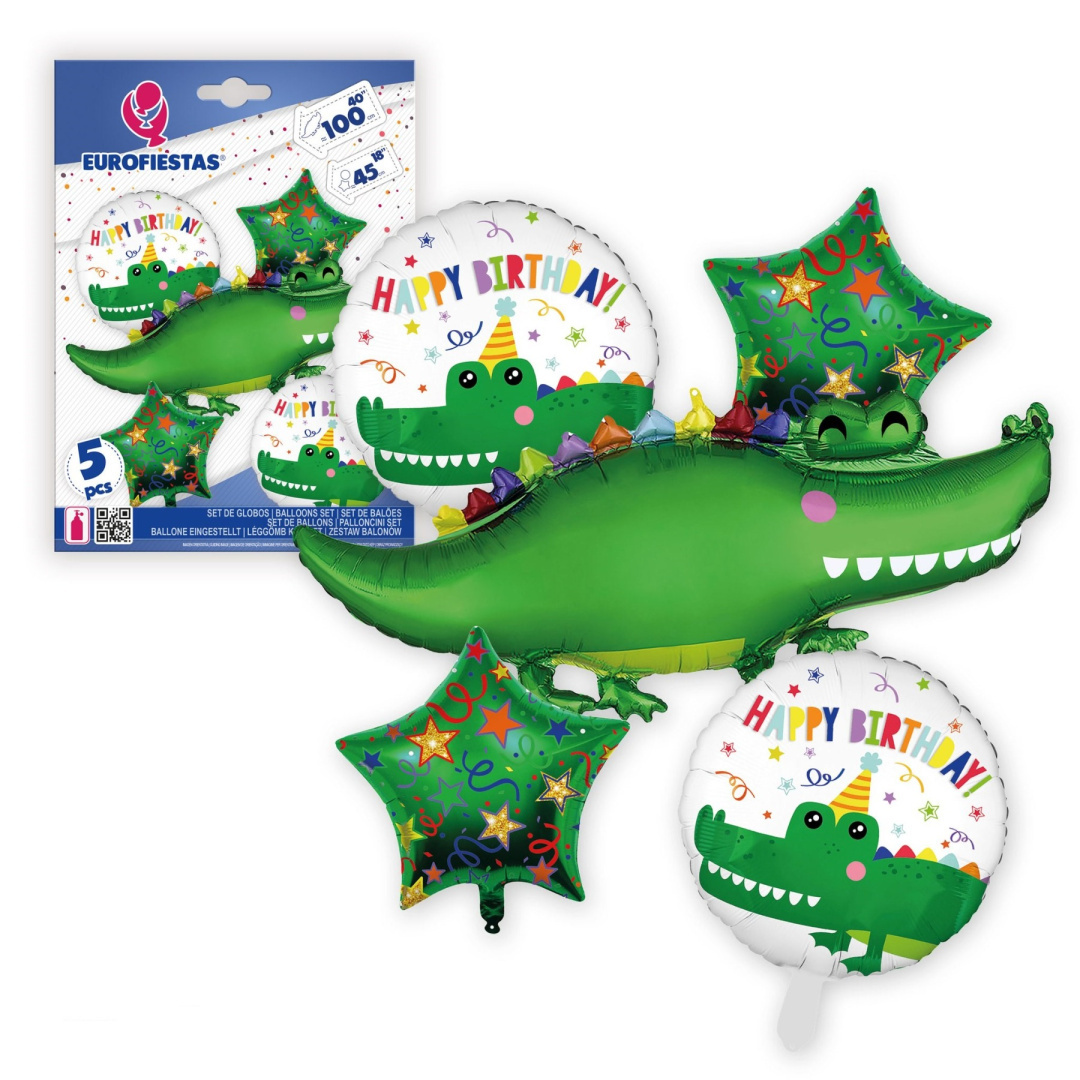 Birthday foil balloon set - crocodile