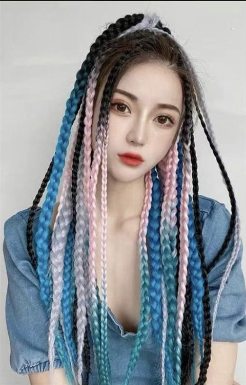 Synthetic hair braids on rubber band