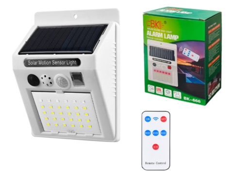 Ścienna lampa solarna LED z alarmem i pilotem BK-666