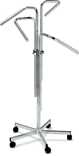 Chrome stand on wheels with four diagonal arms - height 120-180 cm