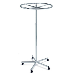 Chrome round stand on wheels - height 80-130 cm
