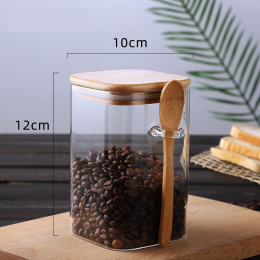 Glass container with bamboo lid and spoon