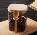 Glass container with bamboo lid and spoon
