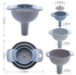 Set of 3 silicone funnels with strainer