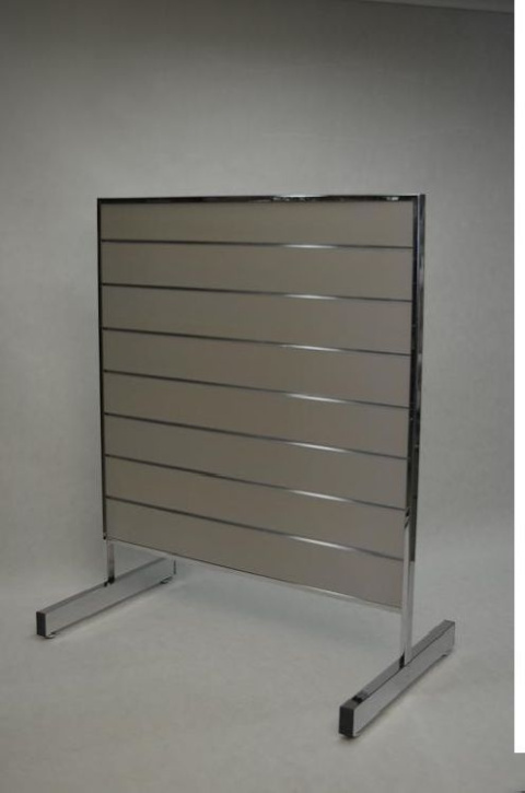 Panel stand with slats and chrome frame with height 1400 cm and width 1200 cm