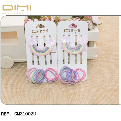 Set of girls' hair ornaments (rubber bands + clips)