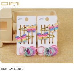 Set of girls' hair ornaments (rubber bands + clips)