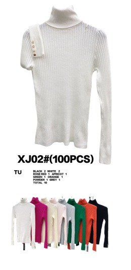 Prążkowany, damski sweter z golfem model: XJ02#