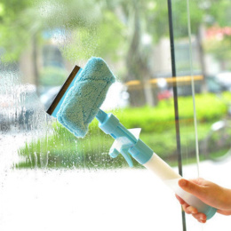 Window washer with squeegee and dispenser