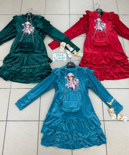 Christmas velour dress for a girl, age: 4-14 years