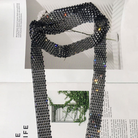 Luxury women's necklace with crystals - tie, scarf