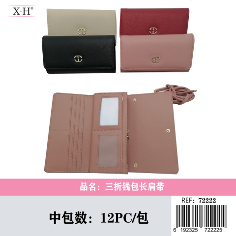 Large women's wallet folded in three with shoulder strap