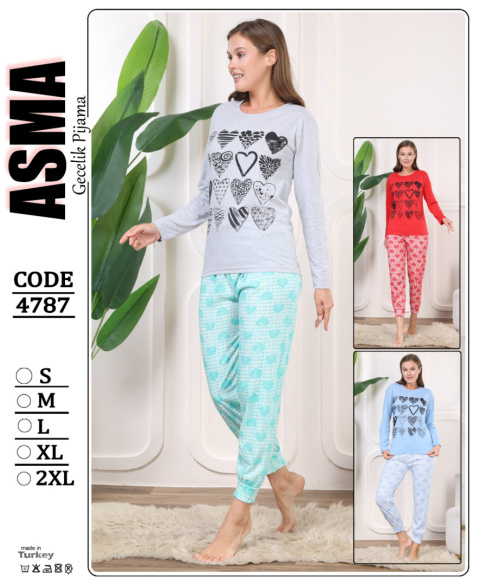 Women's pajamas (long sleeve + long pants), size S-2XL, model: 4787