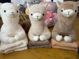 Mascot, plush toy with a hidden microfiber blanket