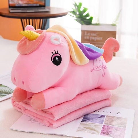 Mascot, plush toy with a hidden microfiber blanket