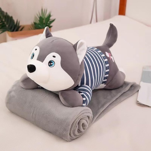 Mascot, plush toy with a hidden microfiber blanket