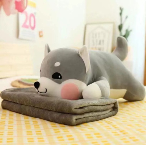 Mascot, plush toy with a hidden microfiber blanket