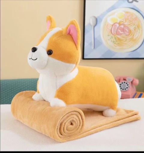 Mascot, plush toy with a hidden microfiber blanket