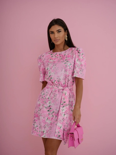 Sukienka Flower Glam z paskiem w talie